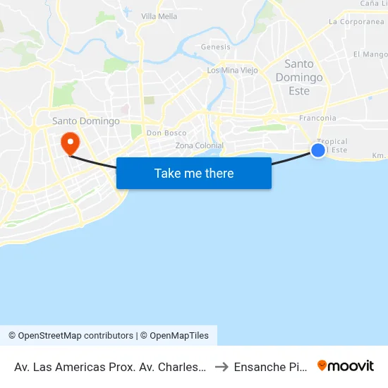 Av. Las Americas Prox. Av. Charles De Gaulle to Ensanche Piantini map