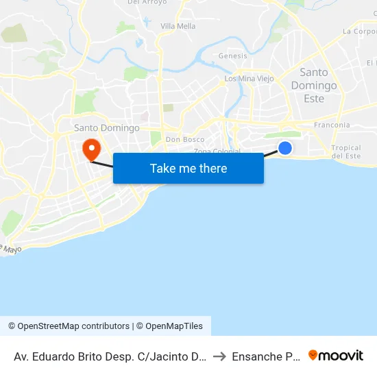 Av. Eduardo Brito Desp. C/Jacinto De Los Santos to Ensanche Piantini map