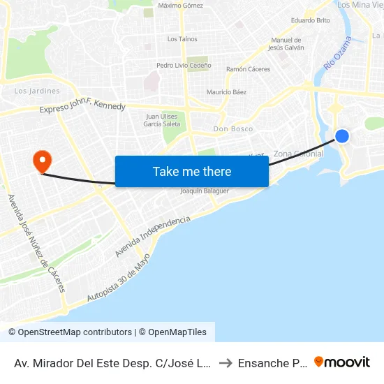 Av. Mirador Del Este Desp. C/José Lebrón Morales to Ensanche Piantini map
