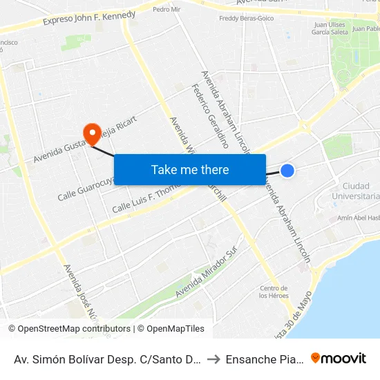Av. Simón Bolívar Desp. C/Santo Domingo to Ensanche Piantini map