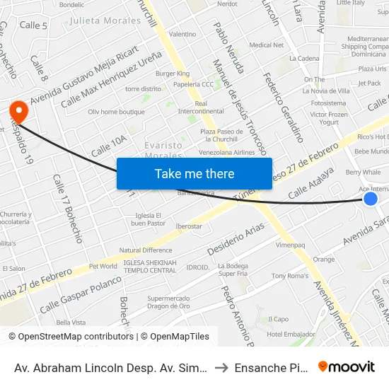 Av. Abraham Lincoln Desp. Av. Simon Bolivar to Ensanche Piantini map