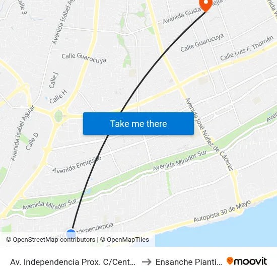 Av. Independencia Prox. C/Central to Ensanche Piantini map