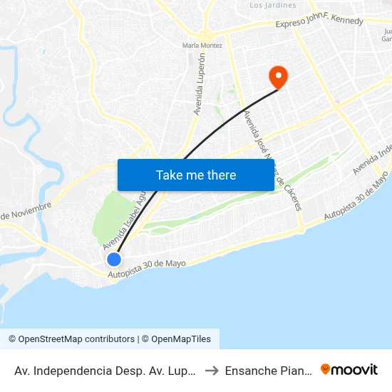 Av. Independencia Desp. Av. Luperón to Ensanche Piantini map
