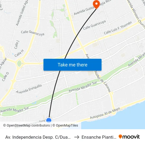 Av. Independencia Desp. C/Duarte to Ensanche Piantini map