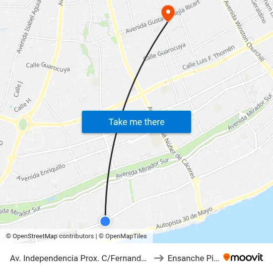 Av. Independencia Prox. C/Fernando Arturo Soto to Ensanche Piantini map