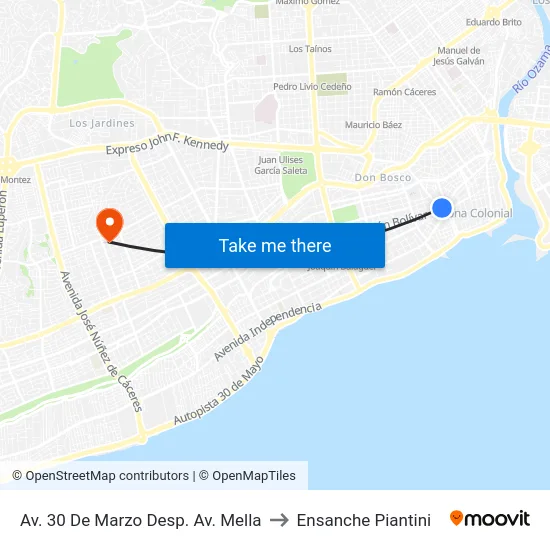 Av. 30 De Marzo  Desp. Av. Mella to Ensanche Piantini map