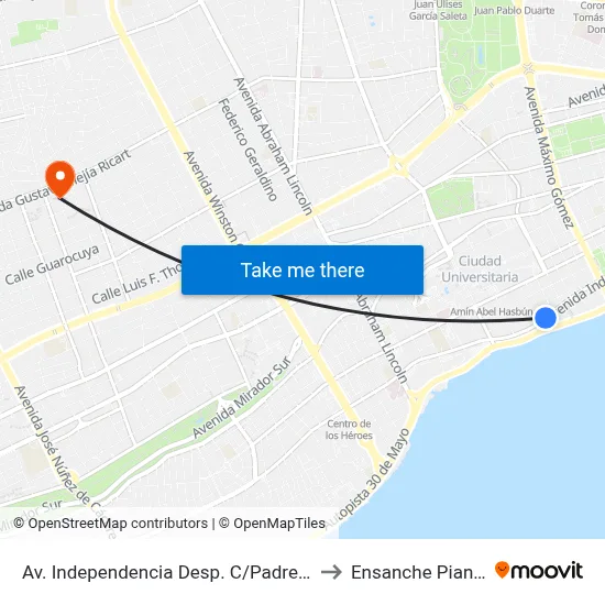 Av. Independencia Desp. C/Padre Pina to Ensanche Piantini map