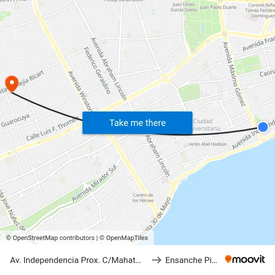 Av. Independencia Prox. C/Mahatma Gandhi to Ensanche Piantini map