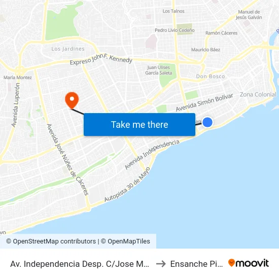 Av. Independencia Desp. C/Jose Maria Heredia to Ensanche Piantini map