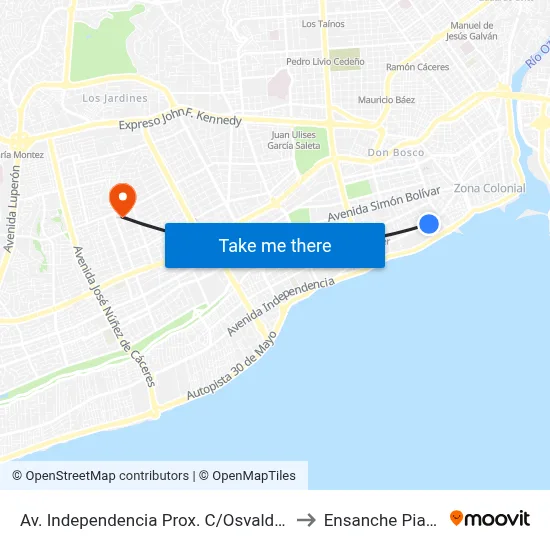 Av. Independencia Prox. C/Osvaldo Baez to Ensanche Piantini map