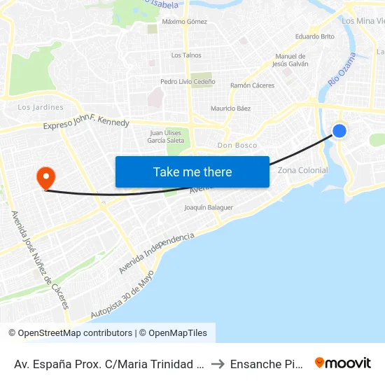 Av. España Prox. C/Maria Trinidad Sanchez to Ensanche Piantini map