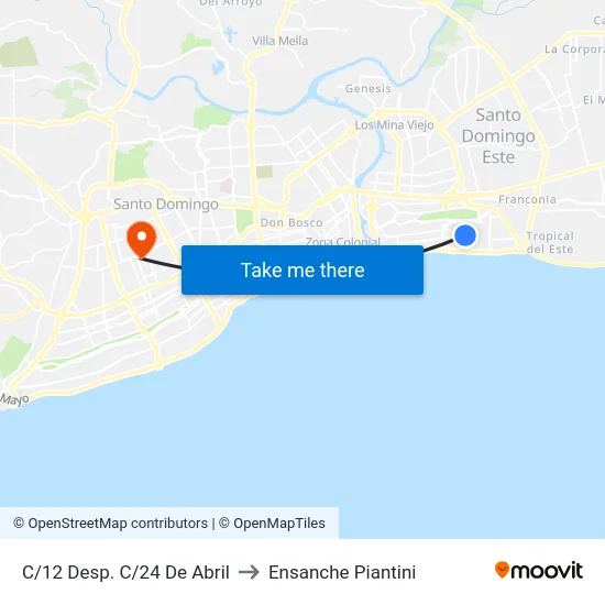 C/12 Desp. C/24 De Abril to Ensanche Piantini map