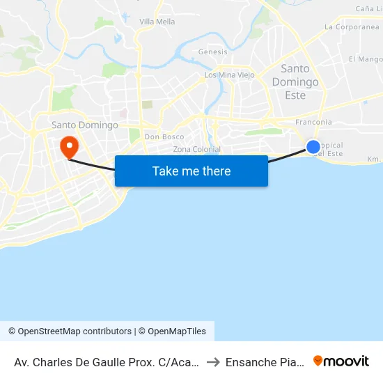 Av. Charles De Gaulle Prox. C/Acantilado to Ensanche Piantini map