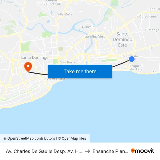 Av. Charles De Gaulle Desp. Av. Hipica to Ensanche Piantini map