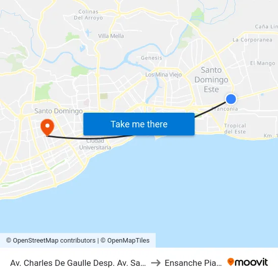 Av. Charles De Gaulle Desp. Av. San Isidro to Ensanche Piantini map