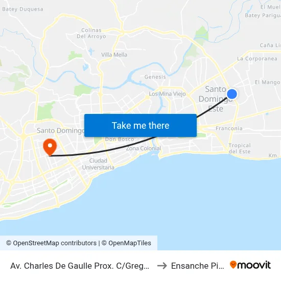 Av. Charles De Gaulle Prox. C/Gregorio Estrella to Ensanche Piantini map