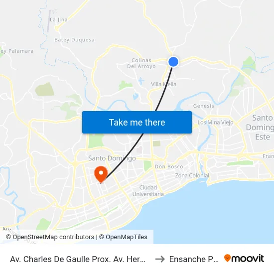 Av. Charles De Gaulle Prox. Av. Hermanas Mirabal to Ensanche Piantini map