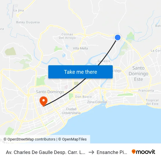 Av. Charles De Gaulle Desp. Carr. La Victoria to Ensanche Piantini map