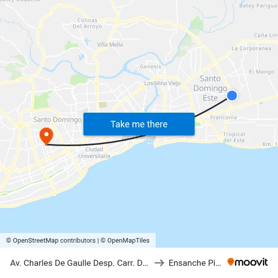 Av. Charles De Gaulle Desp. Carr. De Mendoza to Ensanche Piantini map