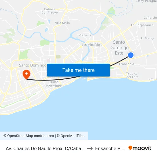 Av. Charles De Gaulle Prox. C/Cabañas Caribe to Ensanche Piantini map