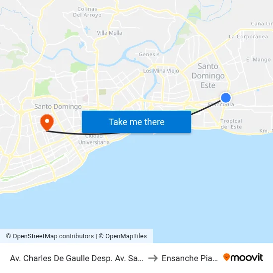 Av. Charles De Gaulle Desp. Av. San Isidro to Ensanche Piantini map