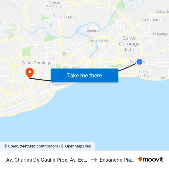 Av. Charles De Gaulle Prox. Av. Ecologica to Ensanche Piantini map
