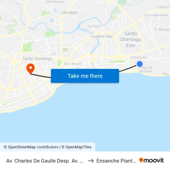 Av. Charles De Gaulle Desp. Av. 9na to Ensanche Piantini map