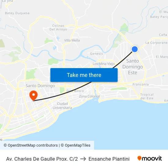 Av. Charles De Gaulle Prox. C/2 to Ensanche Piantini map