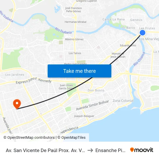 Av. San Vicente De Paúl Prox. Av. Venezuela to Ensanche Piantini map