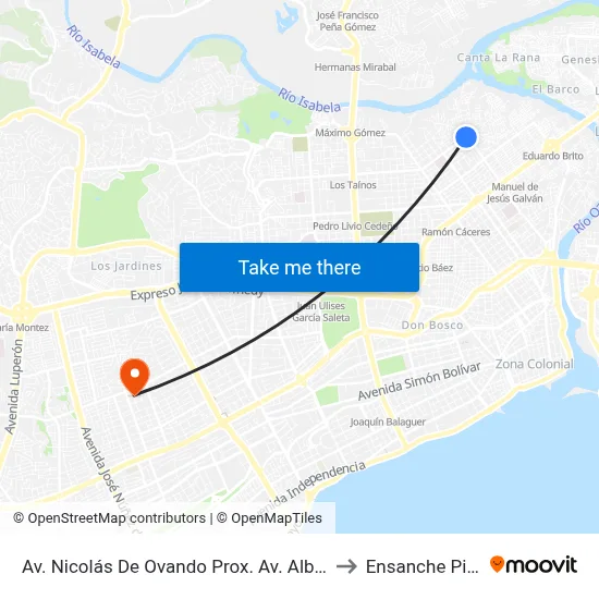 Av. Nicolás De Ovando Prox. Av. Albert Thomas to Ensanche Piantini map