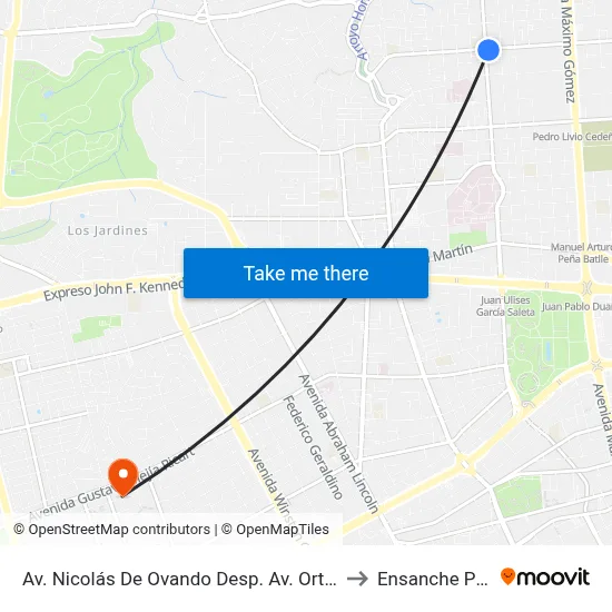 Av. Nicolás De Ovando Desp. Av. Ortega Y Gasset to Ensanche Piantini map