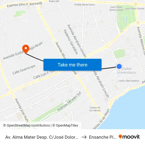 Av. Alma Mater Desp. C/José Dolores Alfonseca to Ensanche Piantini map