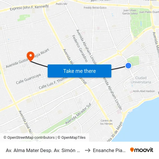 Av. Alma Mater Desp. Av. Simón Bolívar to Ensanche Piantini map