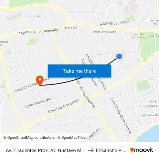 Av. Tiradentes Prox. Av. Gustavo Mejia Ricart to Ensanche Piantini map