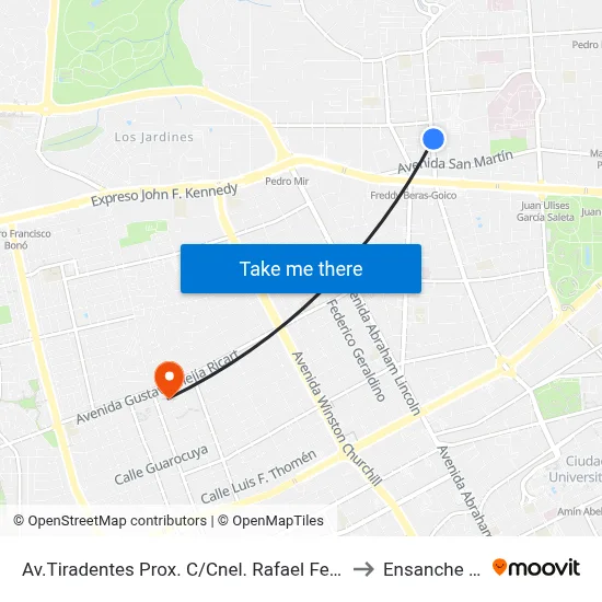 Av.Tiradentes Prox. C/Cnel. Rafael Fernandez Dominguez to Ensanche Piantini map