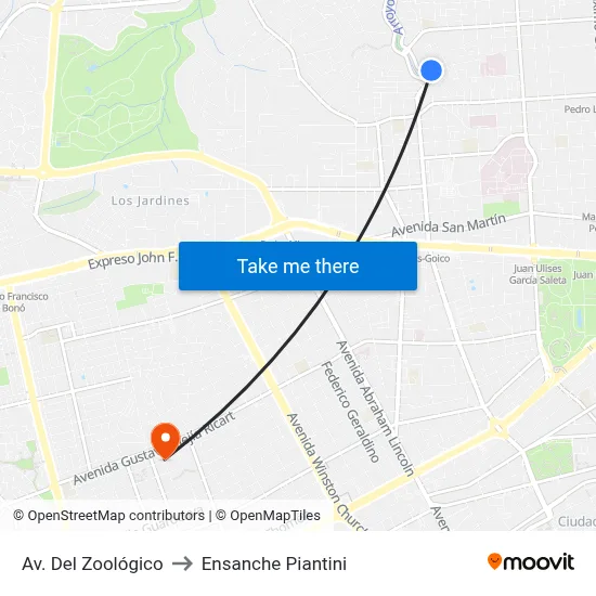 Av. Del Zoológico to Ensanche Piantini map