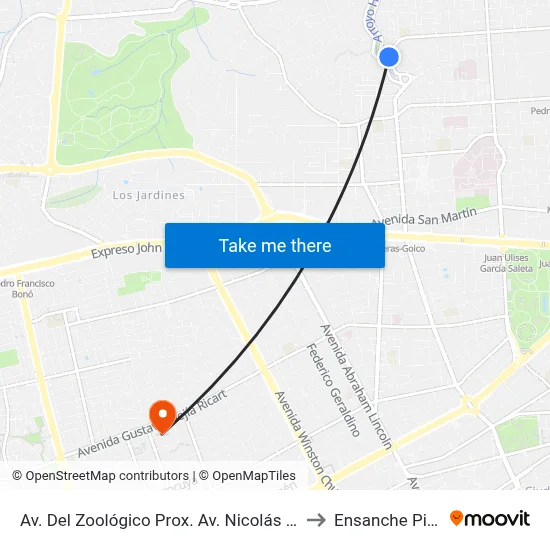 Av. Del Zoológico Prox. Av. Nicolás De Ovando to Ensanche Piantini map