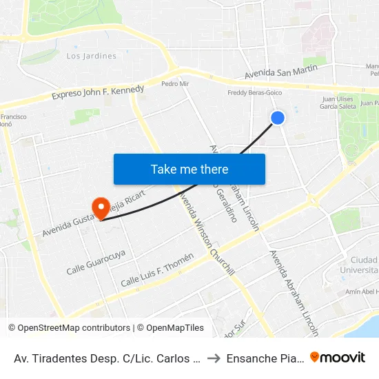 Av. Tiradentes Desp. C/Lic. Carlos Sanchez to Ensanche Piantini map