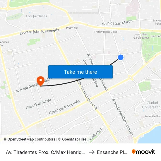 Av. Tiradentes Prox. C/Max Henriquez Ureña to Ensanche Piantini map