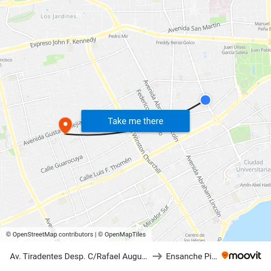 Av. Tiradentes Desp. C/Rafael Augusto Sanchez to Ensanche Piantini map