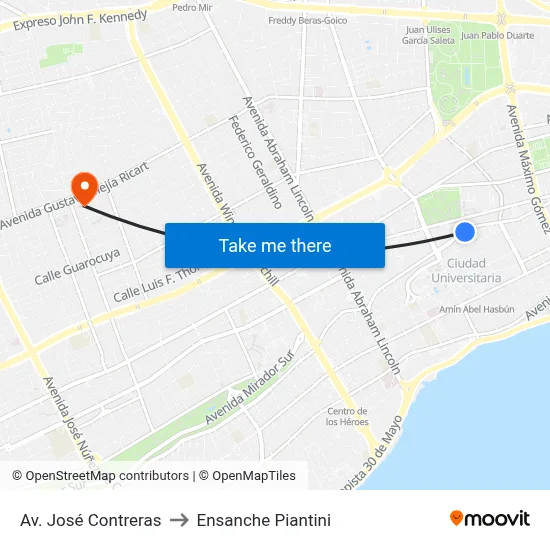 Av. José Contreras to Ensanche Piantini map
