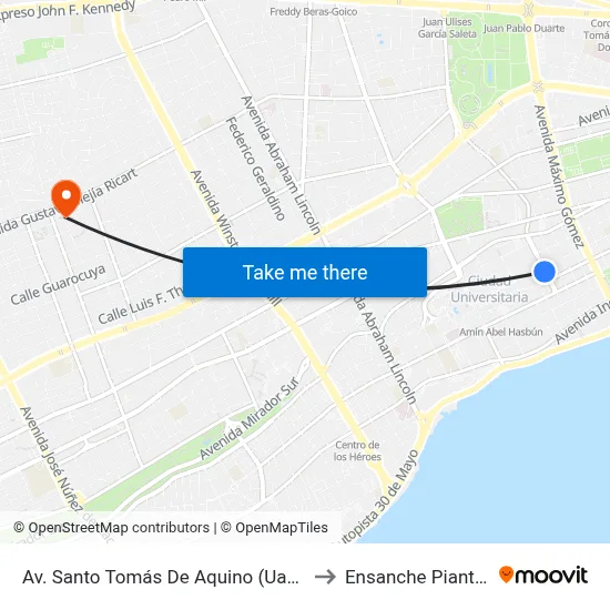 Av. Santo Tomás De Aquino (Uasd) to Ensanche Piantini map