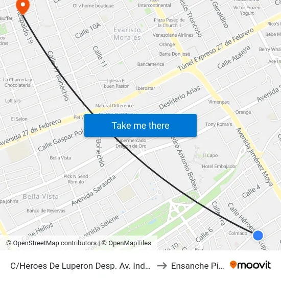 C/Heroes De Luperon Desp. Av. Independencia to Ensanche Piantini map