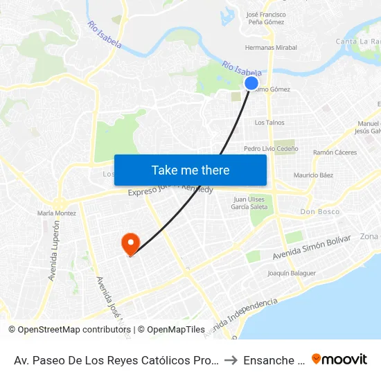 Av. Paseo De Los Reyes Católicos Prox. C/Ramón Cáceres to Ensanche Piantini map