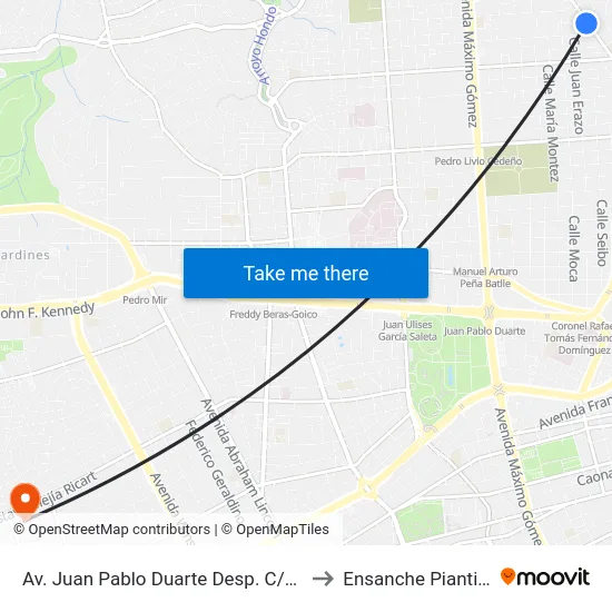 Av. Juan Pablo Duarte Desp. C/38 to Ensanche Piantini map