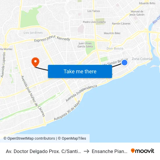 Av. Doctor Delgado Prox. C/Santiago to Ensanche Piantini map