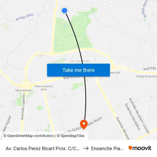 Av. Carlos Perez Ricart Prox. C/Central to Ensanche Piantini map