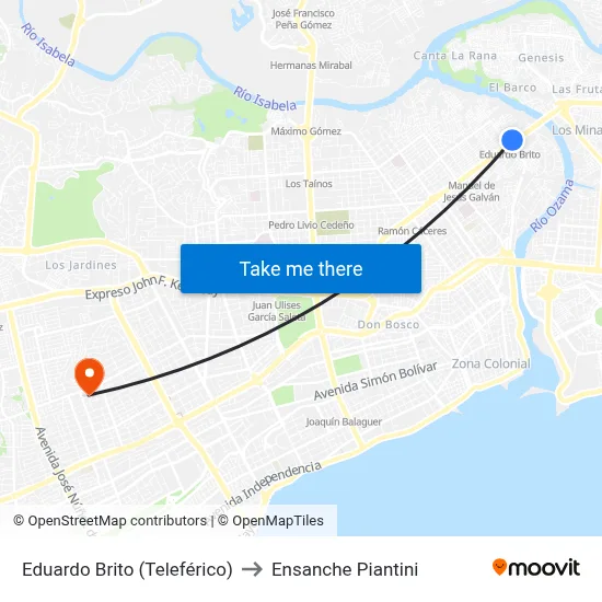 Eduardo Brito (Teleférico) to Ensanche Piantini map