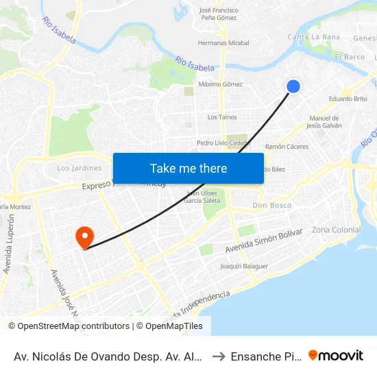 Av. Nicolás De Ovando Desp. Av. Albert Thomas to Ensanche Piantini map