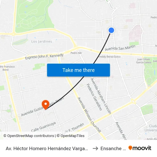 Av. Héctor Homero Hernández Vargas Desp. Av. Tiradentes to Ensanche Piantini map